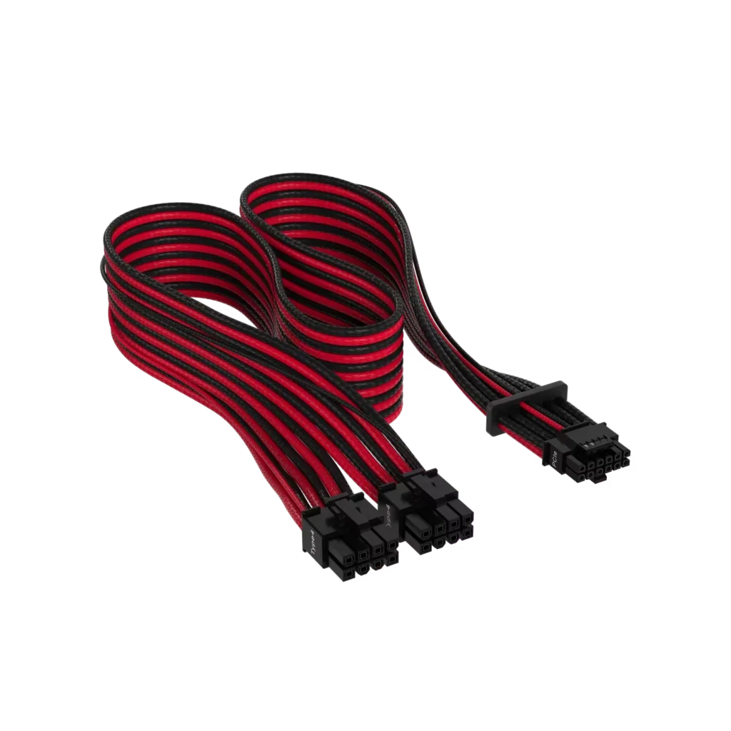 Cable con fundas individuales PCIe Gen 5 12V-2×6 de 600 W y 12 4 patillas con funda individual, Type 4, ROJO/NEGRO